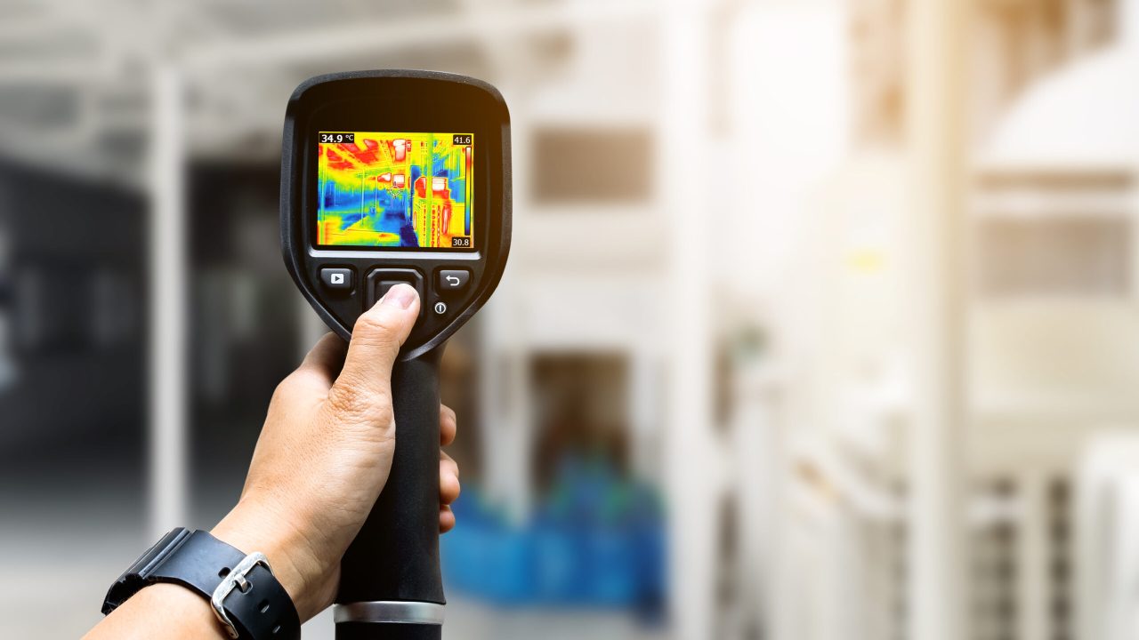 technician use thermal imaging camera to check temperature in fa technician use thermal imaging camera to check temperature in factory